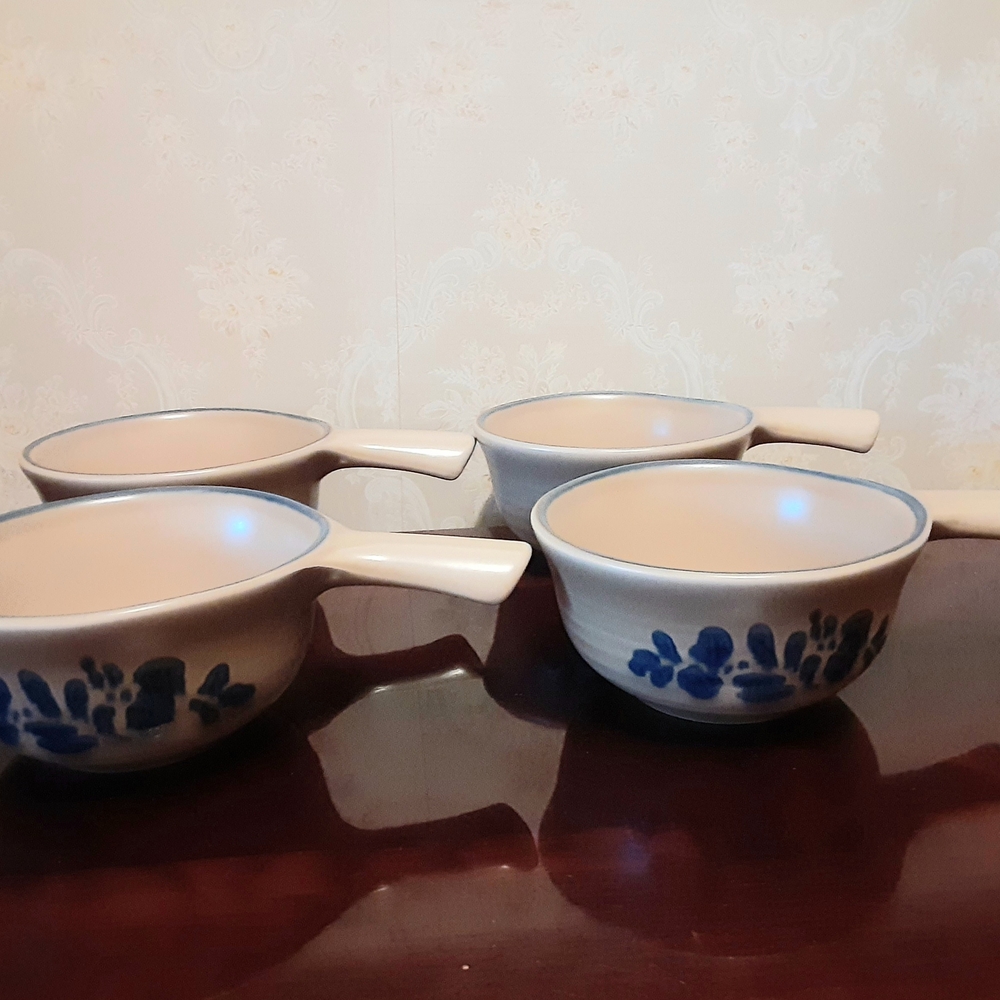 Pfaltzgraff Folk Art Stick Handled Soup Bowls